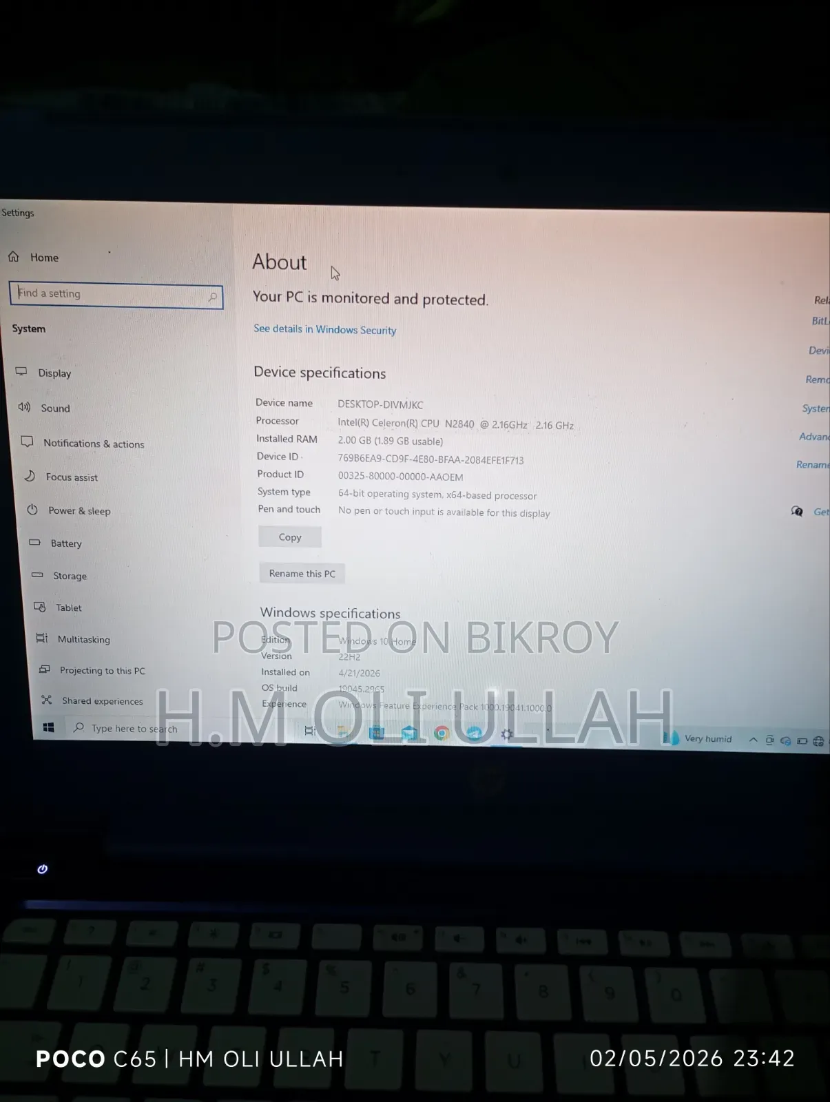 Laptop HP 15-Dw0037wm 2GB Intel Celeron HDD 32GB