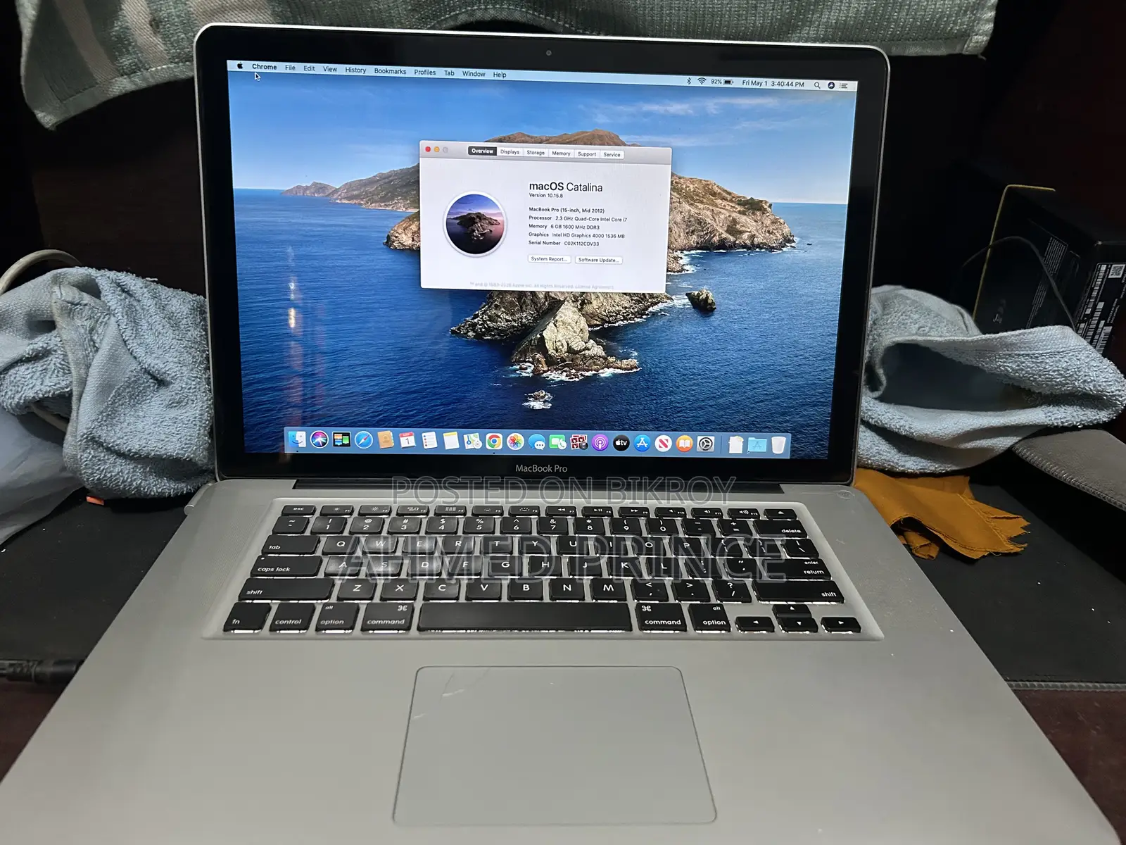 Laptop Apple MacBook Pro 2012 6GB Intel Core I7 SSD 500GB