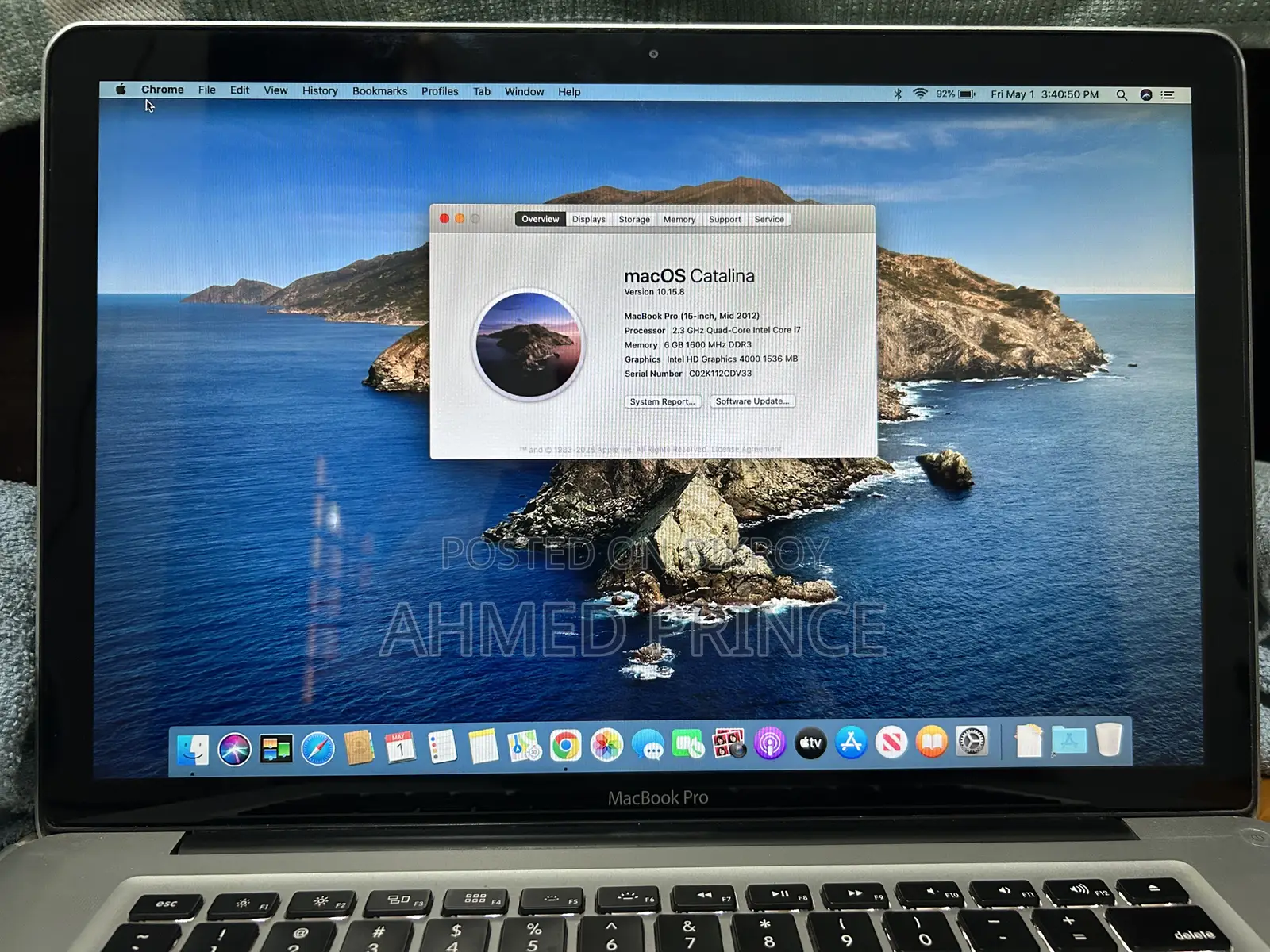 Laptop Apple MacBook Pro 2012 6GB Intel Core I7 SSD 500GB