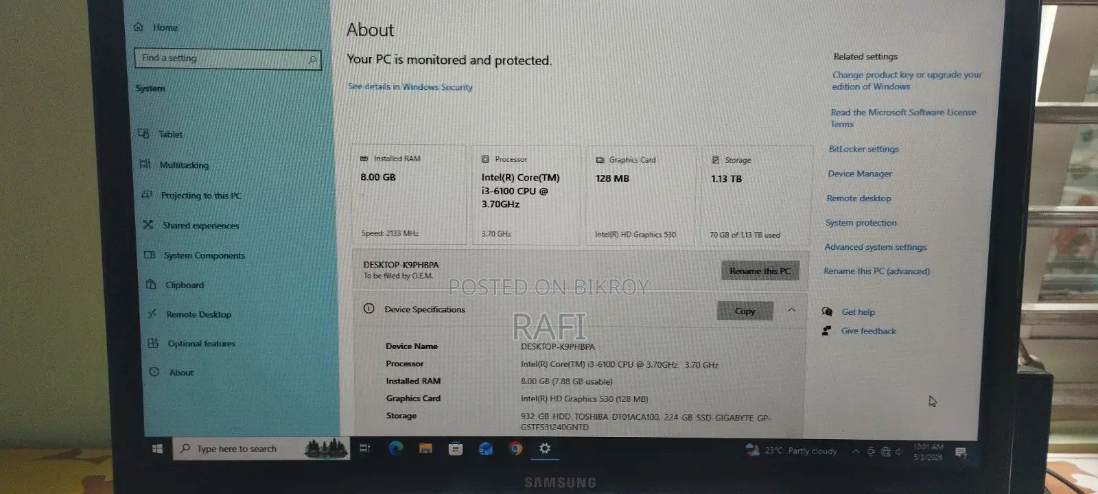Gigabyte GA-H110MSTX-HD3-ZK 8GB Intel Core I3 HDD+SSD 1T