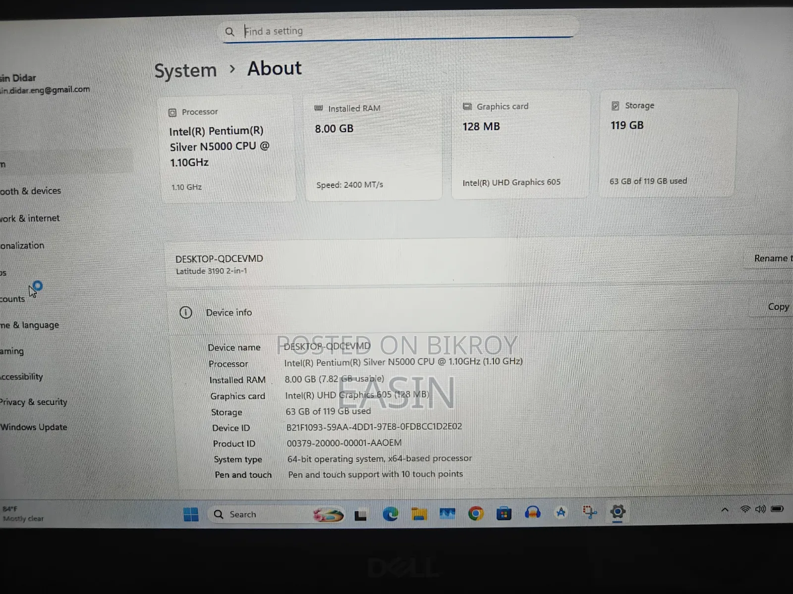 Laptop Dell Latitude 11 3190 8GB Intel Pentium SSD 128GB