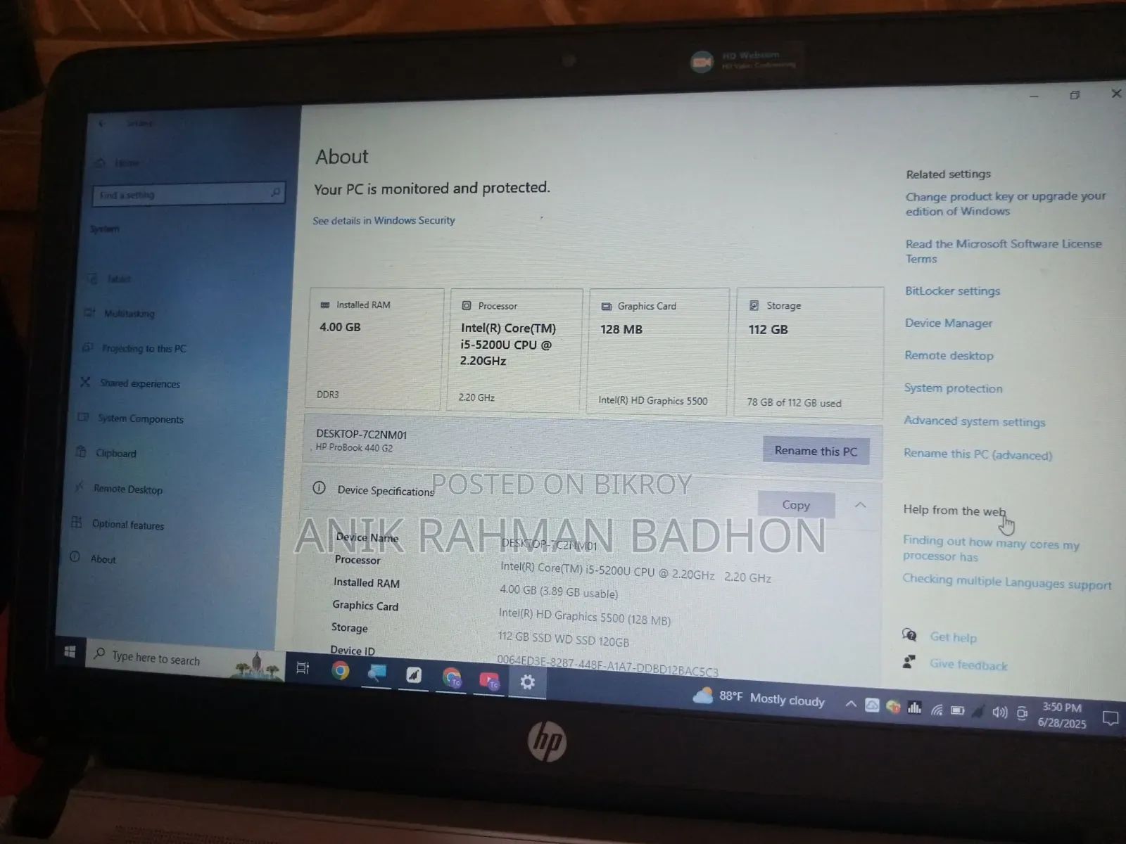 Laptop HP ProBook 450 G2 4GB Intel Core I5 SSD 128GB