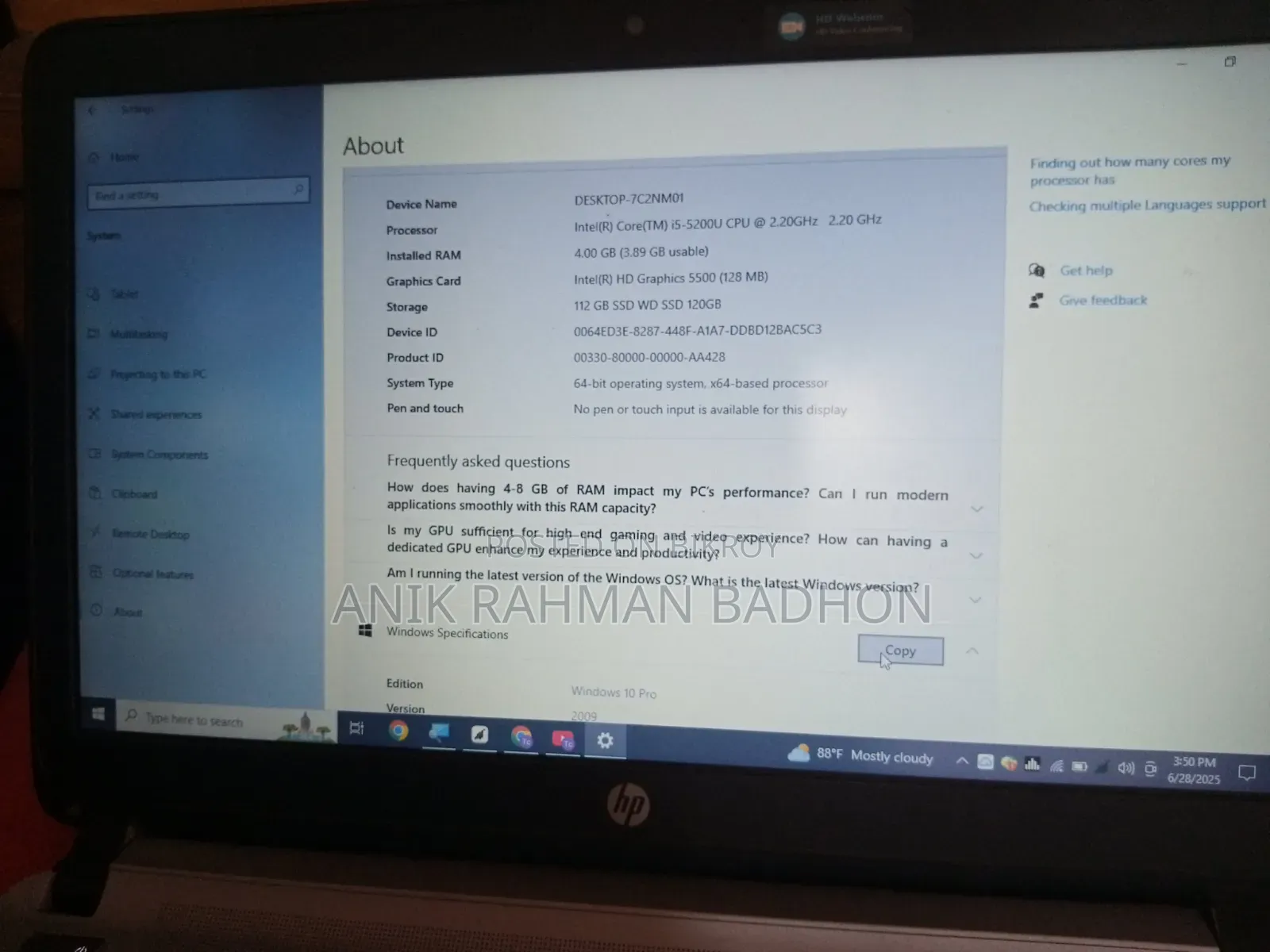 Laptop HP ProBook 450 G2 4GB Intel Core I5 SSD 128GB