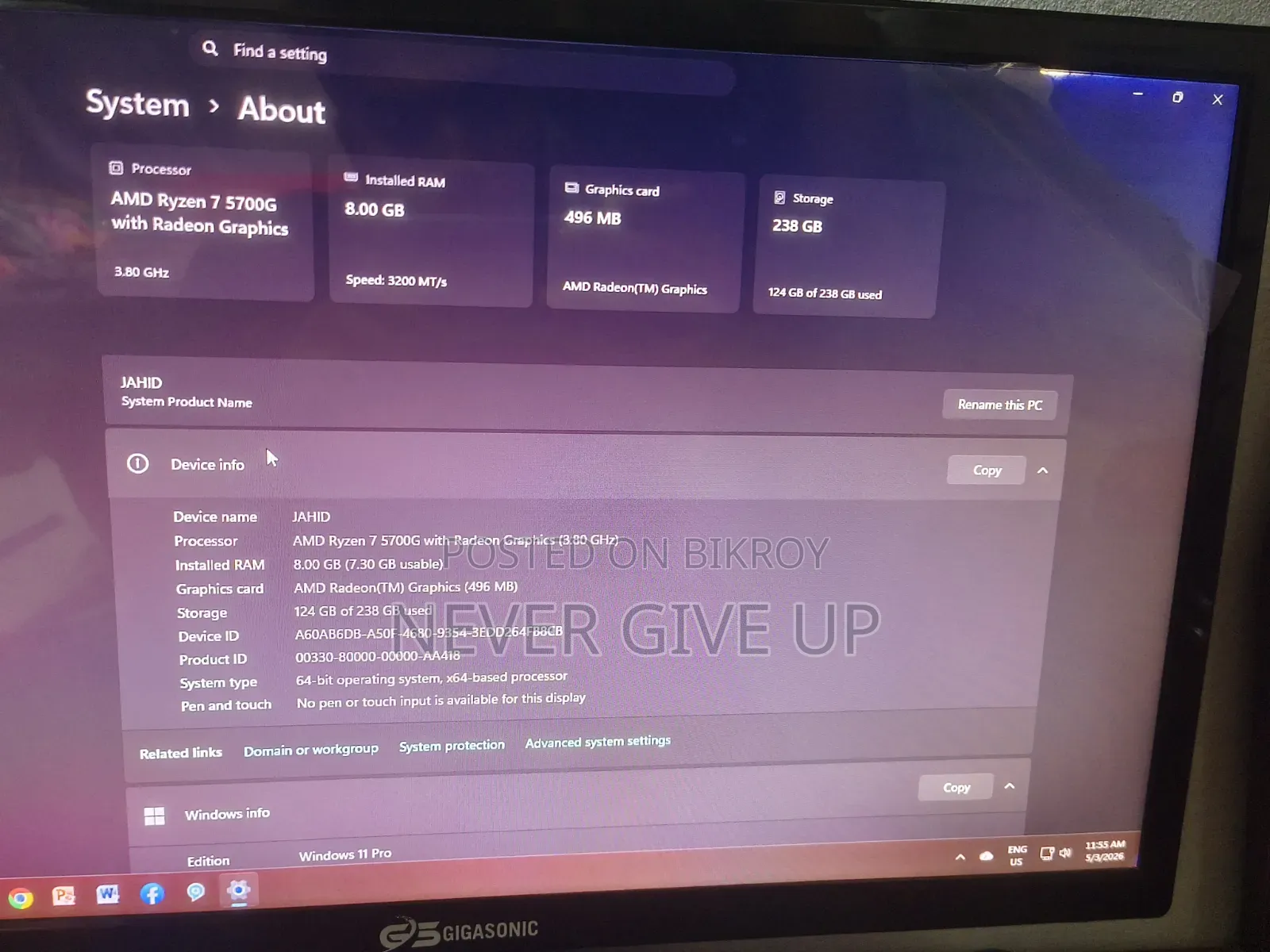 Desktop Computer Asus TUF Gaming FX10CP 8GB AMD eMMC 256GB