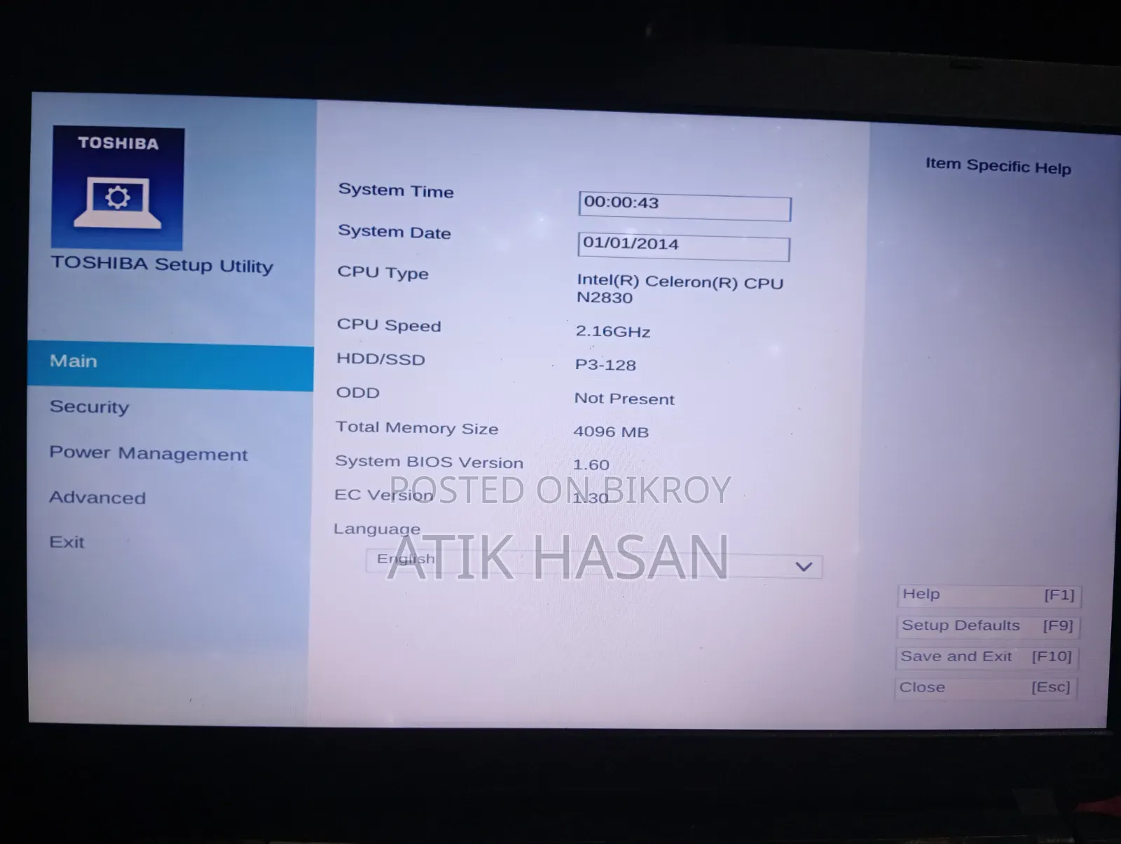Laptop Toshiba 4GB Intel SSD 128GB