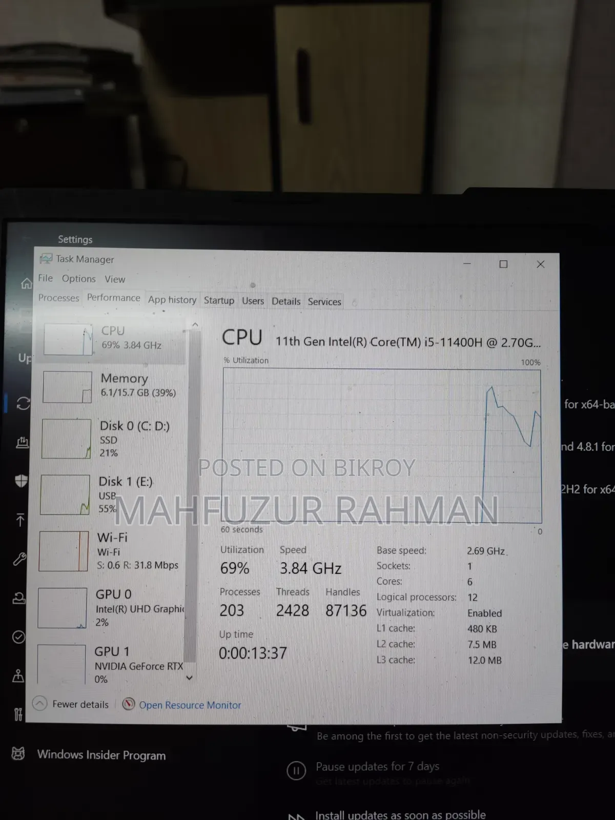 Laptop Asus 16GB Intel Core I5 SSD 256GB