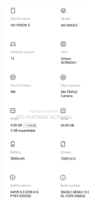 Itel Vision 5 64 GB Black