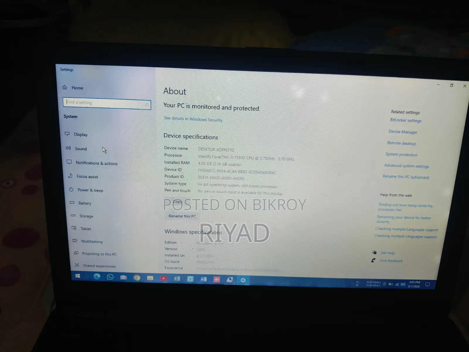 Laptop HP 15 4GB Intel Core I3 SSD 250GB