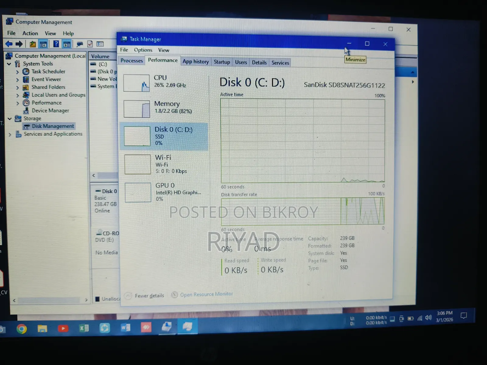 Laptop HP 15 4GB Intel Core I3 SSD 250GB