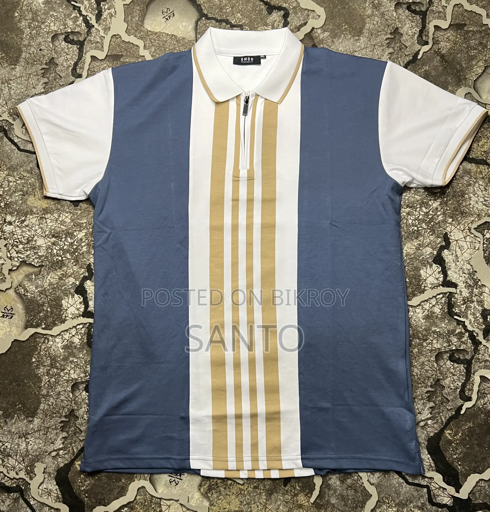 Mens Zip Neck Multi-Tone Polo