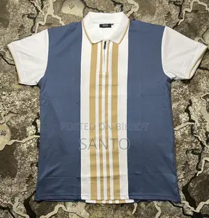 Mens Zip Neck Multi-Tone Polo