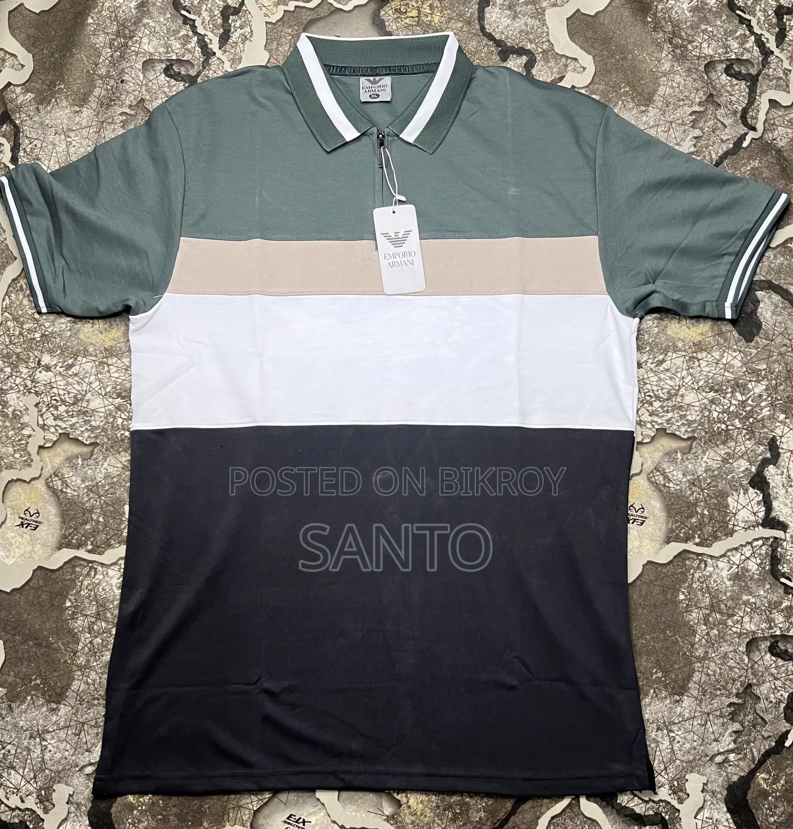 Mens Zip Neck Multi-Tone Polo