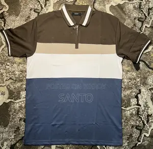 Mens Zip Neck Multi-Tone Polo