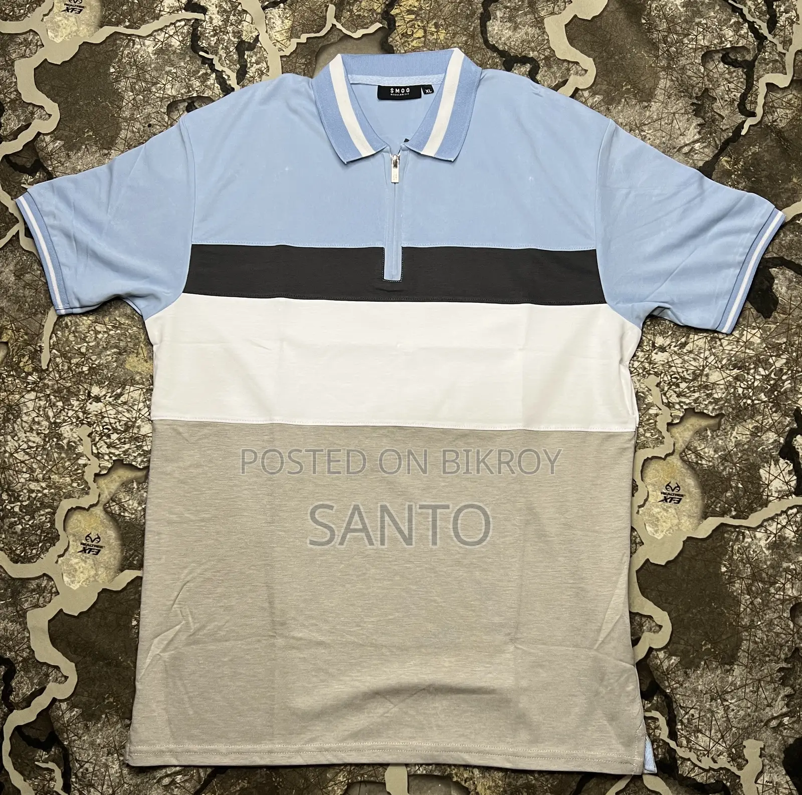 Mens Zip Neck Multi-Tone Polo