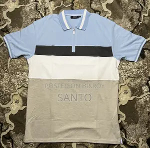 Mens Zip Neck Multi-Tone Polo
