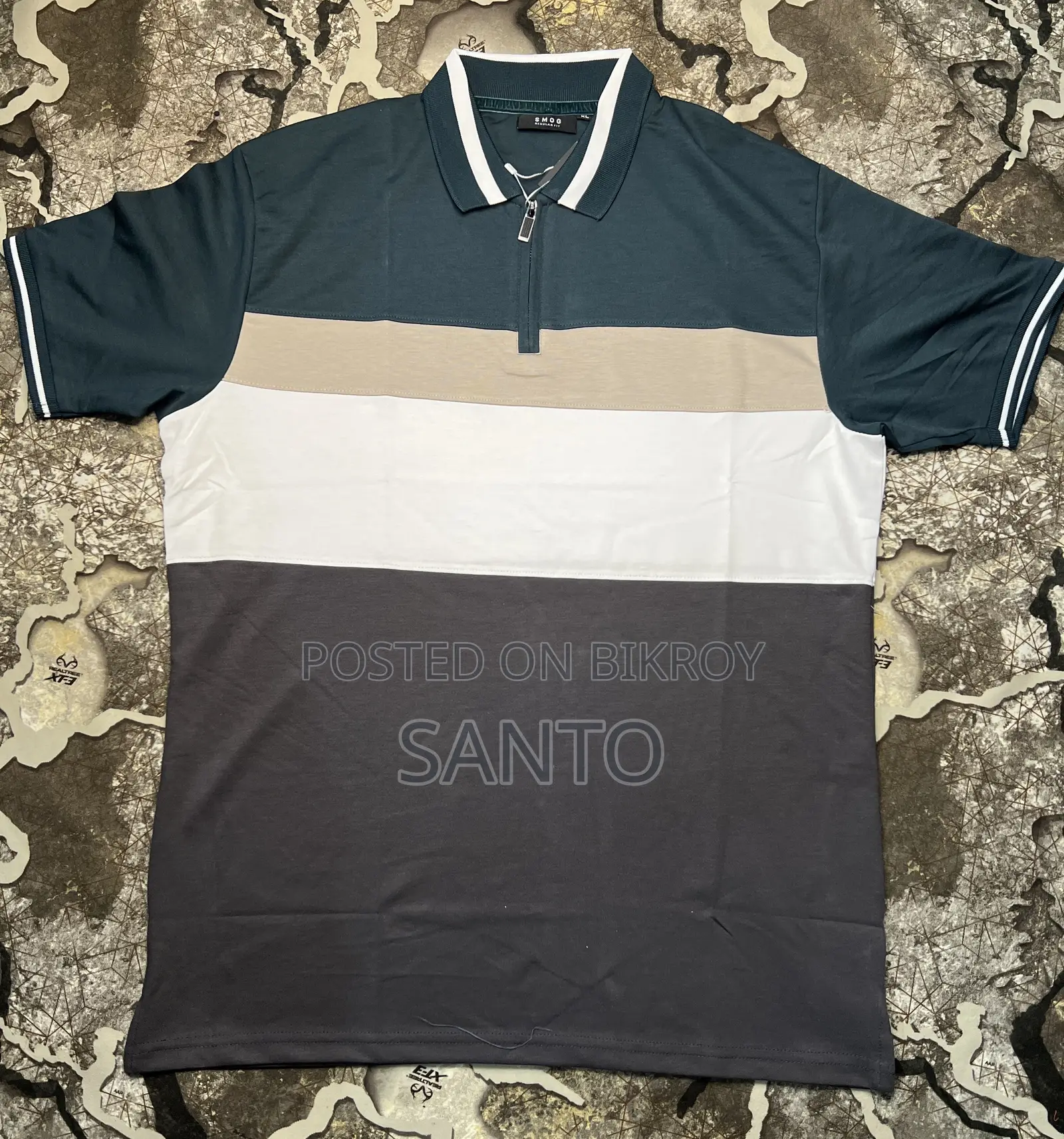 Mens Zip Neck Multi-Tone Polo