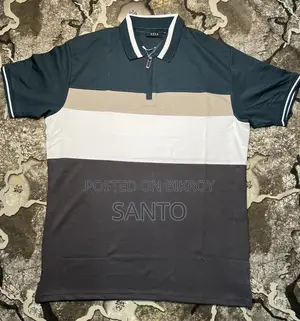 Mens Zip Neck Multi-Tone Polo