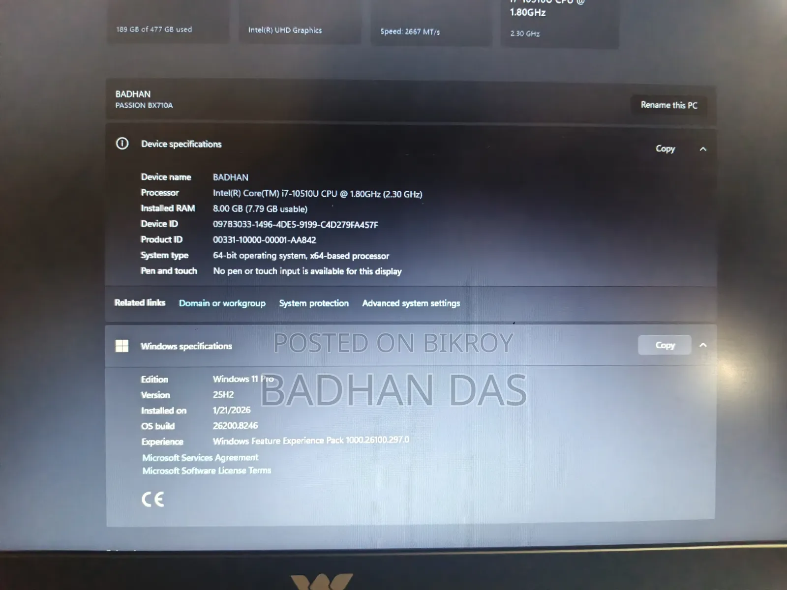 Laptop 8GB Intel Core I7 SSD 512GB