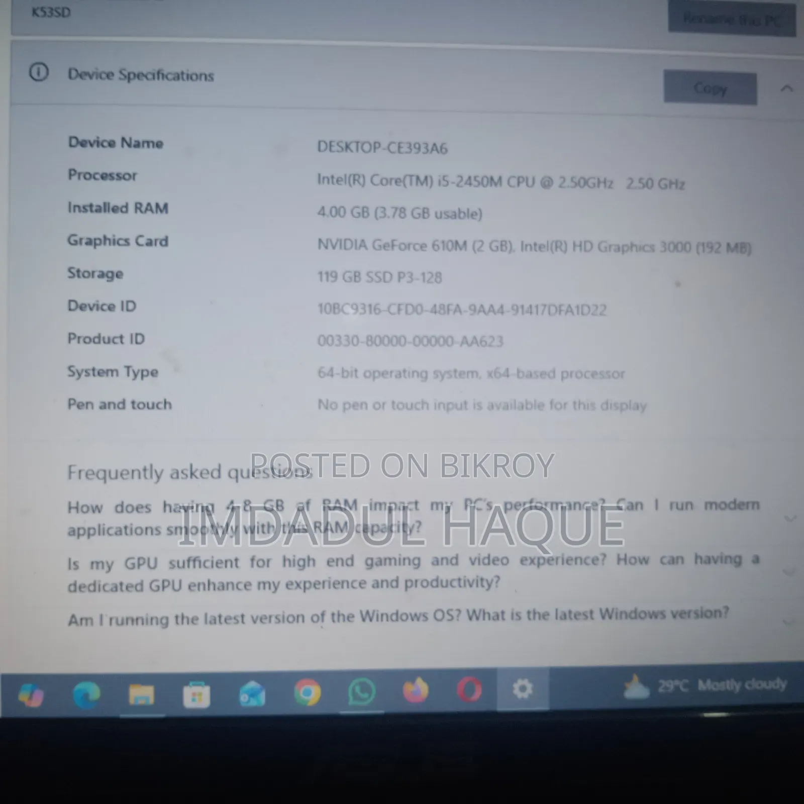 Laptop Asus K53SD 4GB Intel Core i5 SSD 140GB