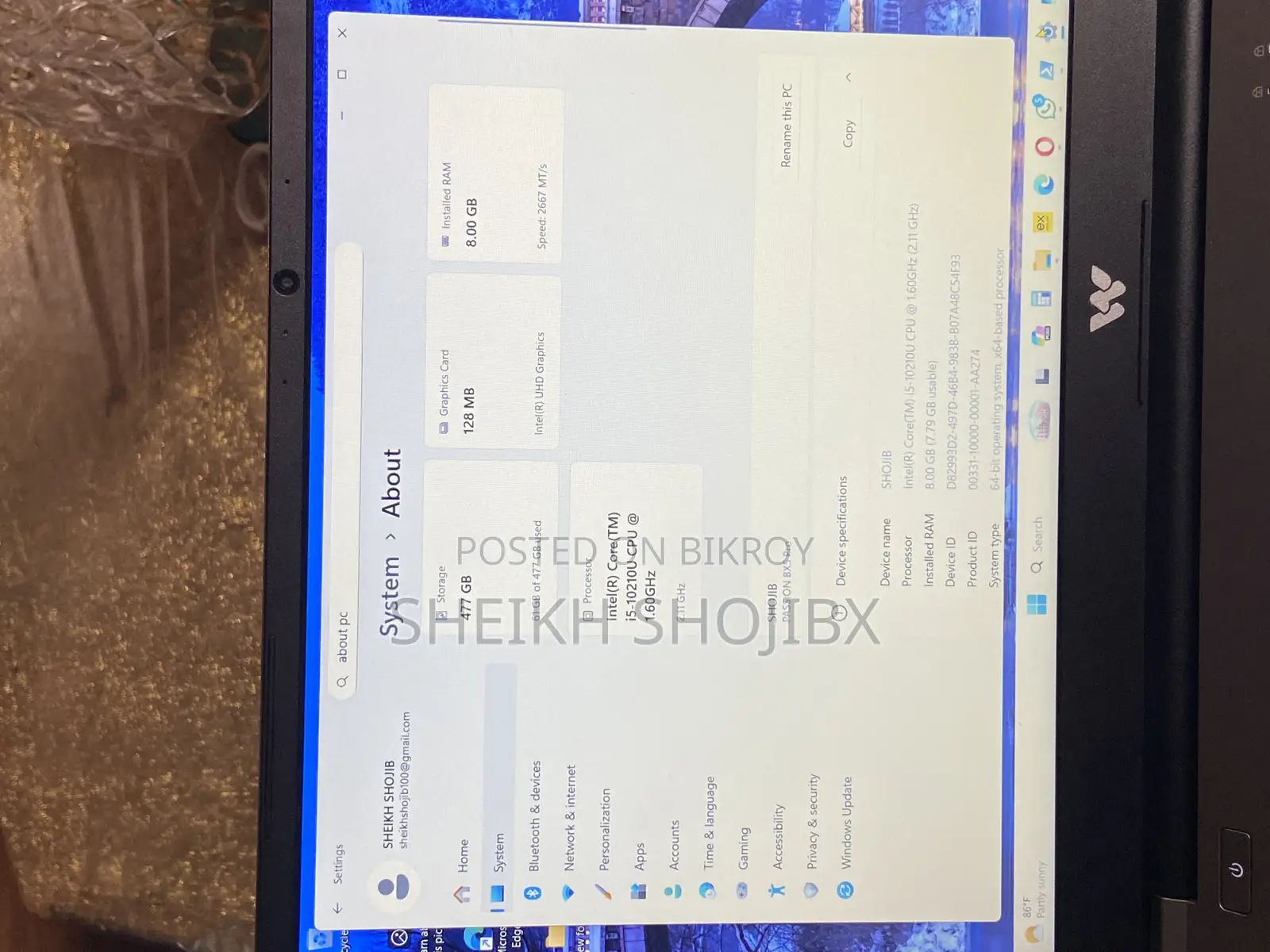 ল্যাপটপ 8GB Intel Core I5 SSD 512GB