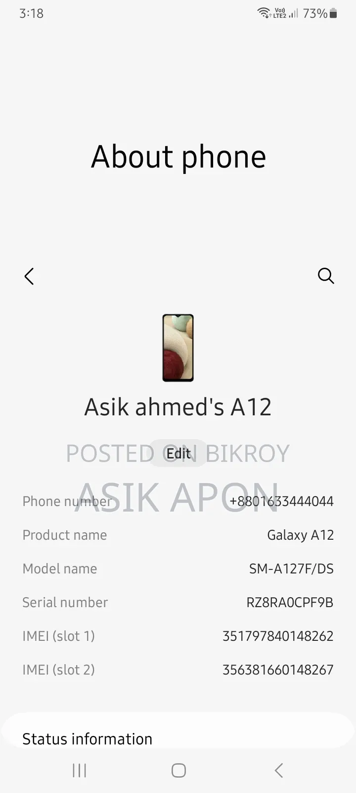 Samsung Galaxy A12 64 GB White