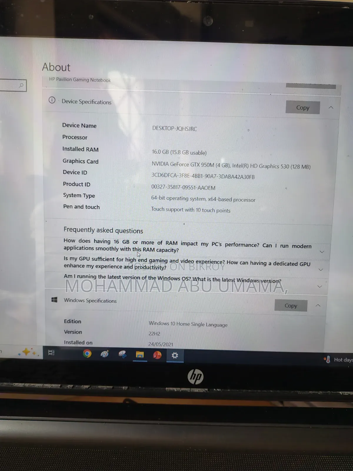 Laptop HP Pavilion Gaming Laptop 15-Dk2xxx 16GB Intel Core I7 HDD 1T