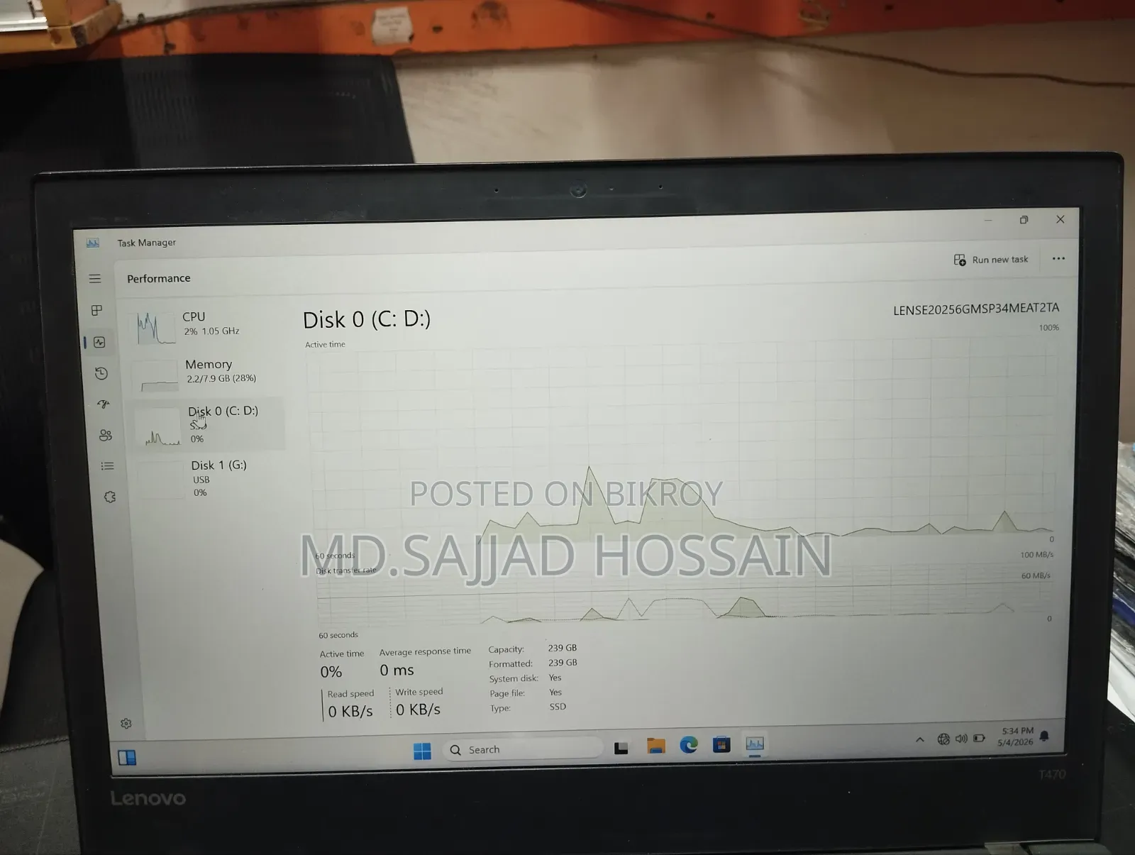 Laptop Lenovo ThinkPad T20 8GB Intel Core I5 SSD 256GB