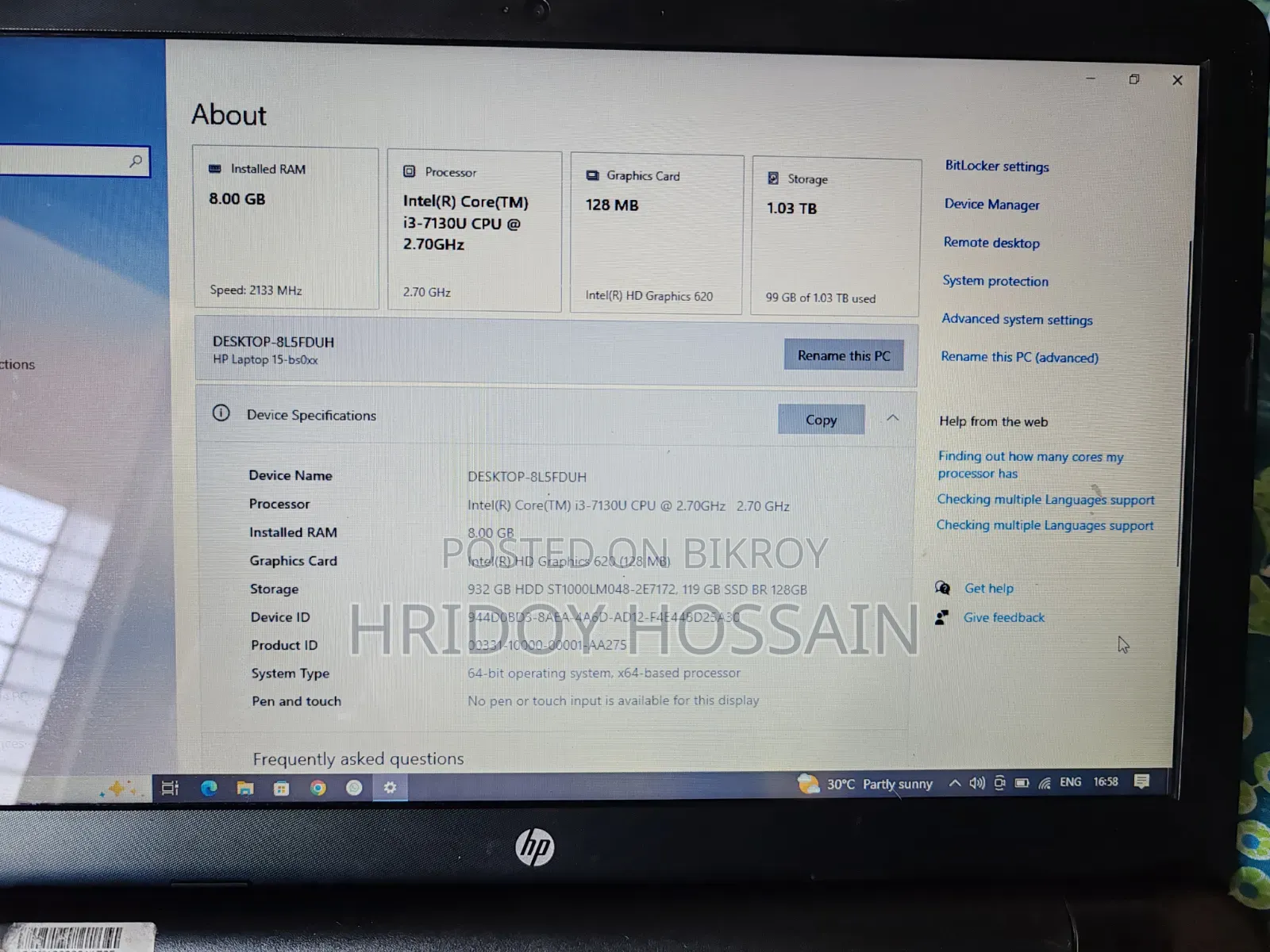 Laptop HP 8GB Intel Core I3 HDD 1T