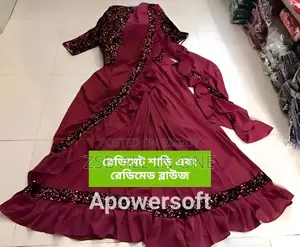 Beautifully Designed Readymade Saree Gown with Readymade Blouse Piece