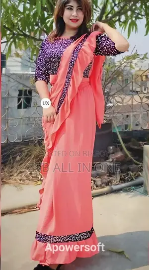 Beautifully Designed Readymade Saree Gown with Readymade Blouse Piece