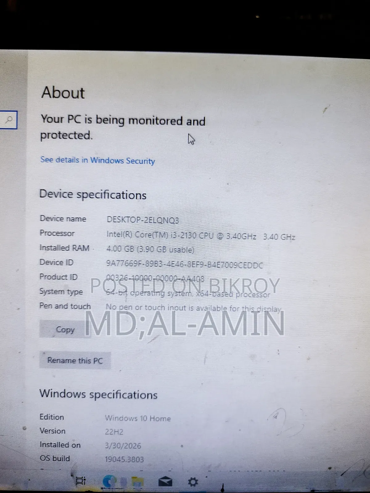 Desktop Computer 4GB Intel Core I3 SSD 128GB