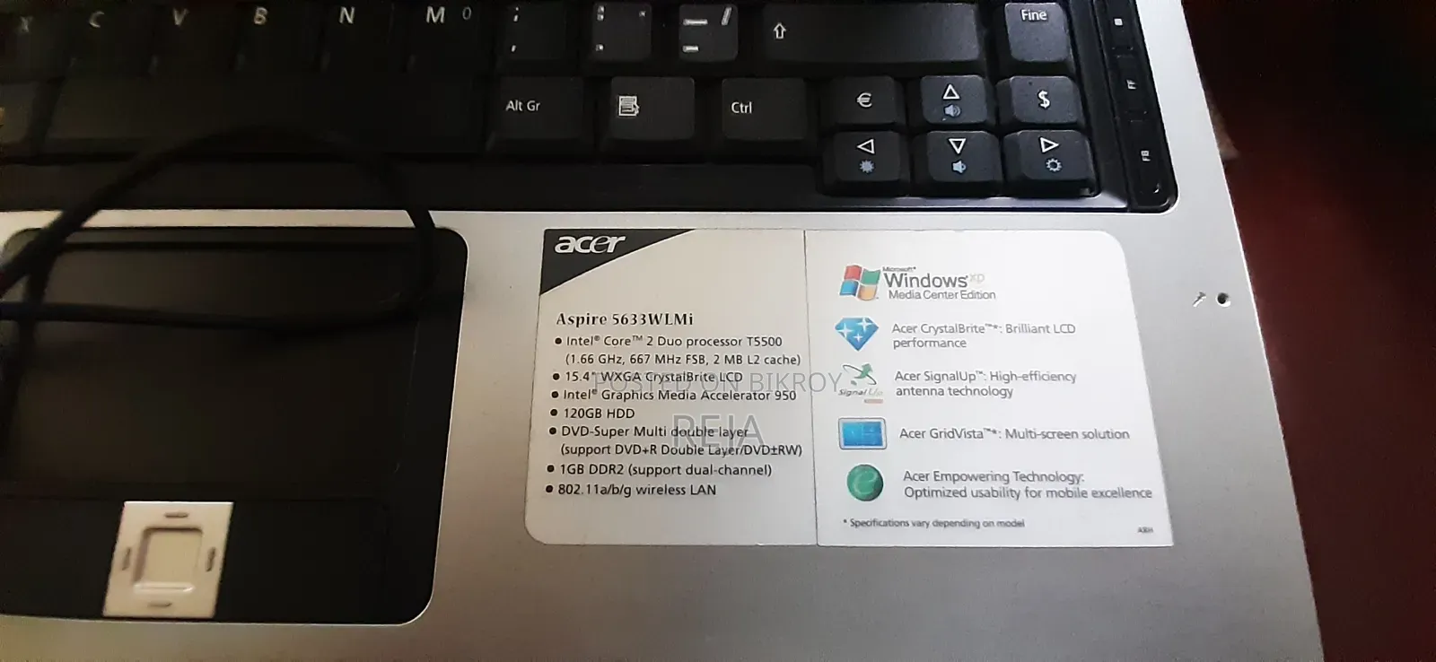 ল্যাপটপ Acer Aspire 5630 2GB Intel Core 2 Duo HDD+SSD 160GB