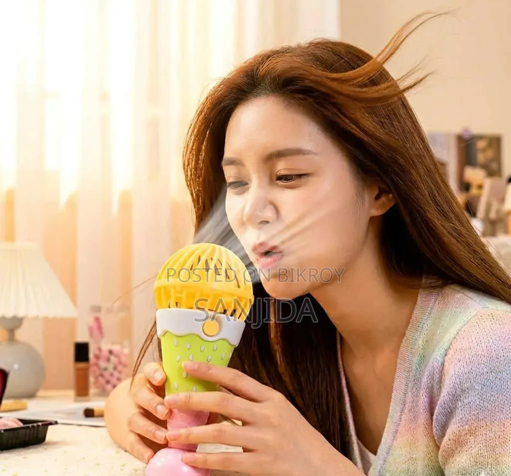 Mini Usb Ice Cream Fan - Rechargeable Table Fan With Light