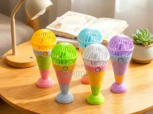 Mini Usb Ice Cream Fan - Rechargeable Table Fan With Light