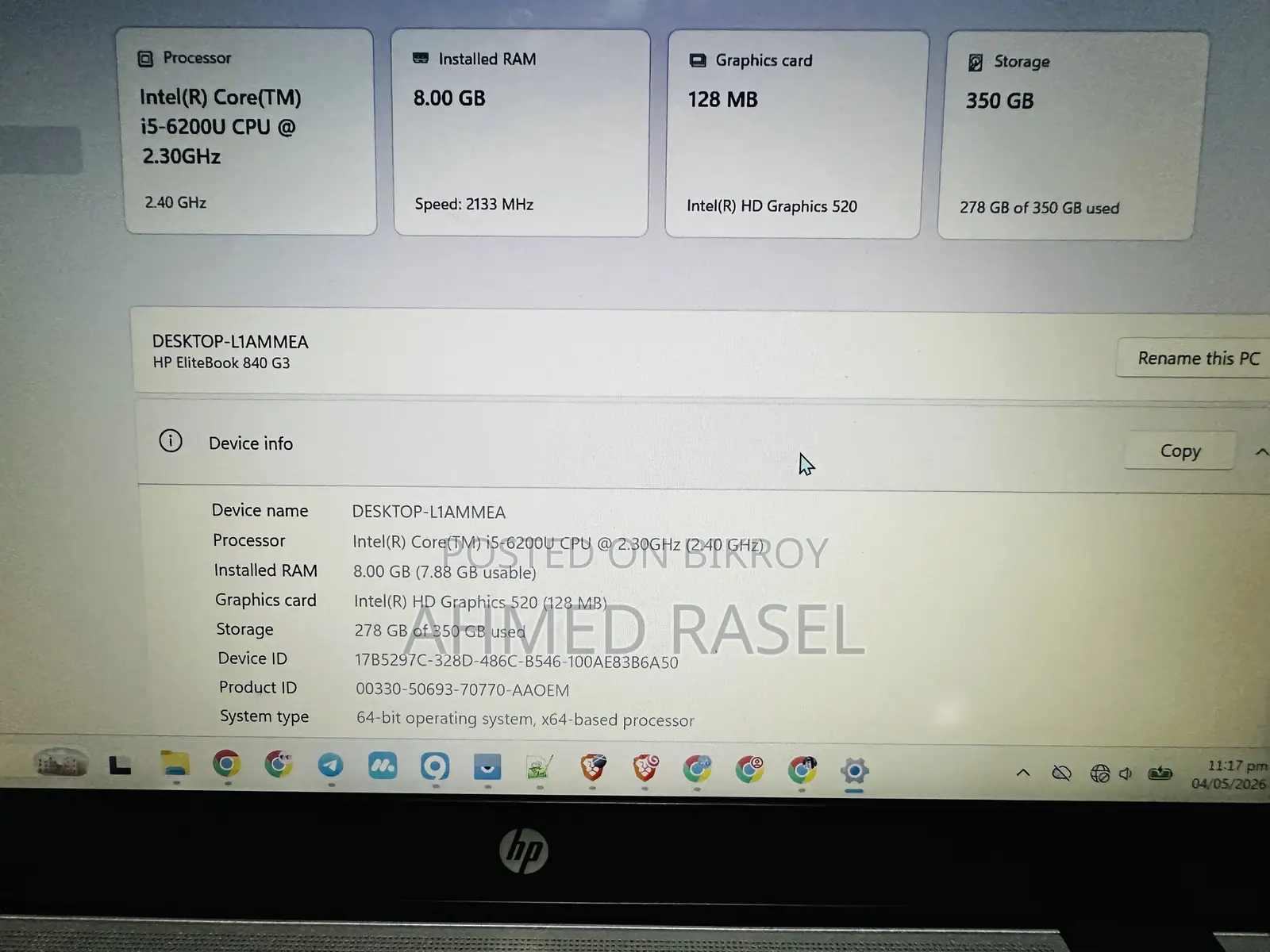 Laptop HP EliteBook 840 G3 8GB Intel Core I5 SSD 256GB