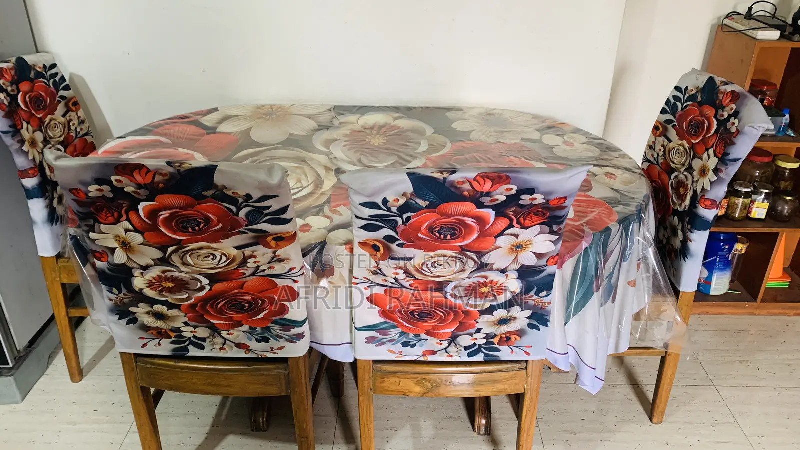4-Chair Dining Table in Fresh Condition with Cover