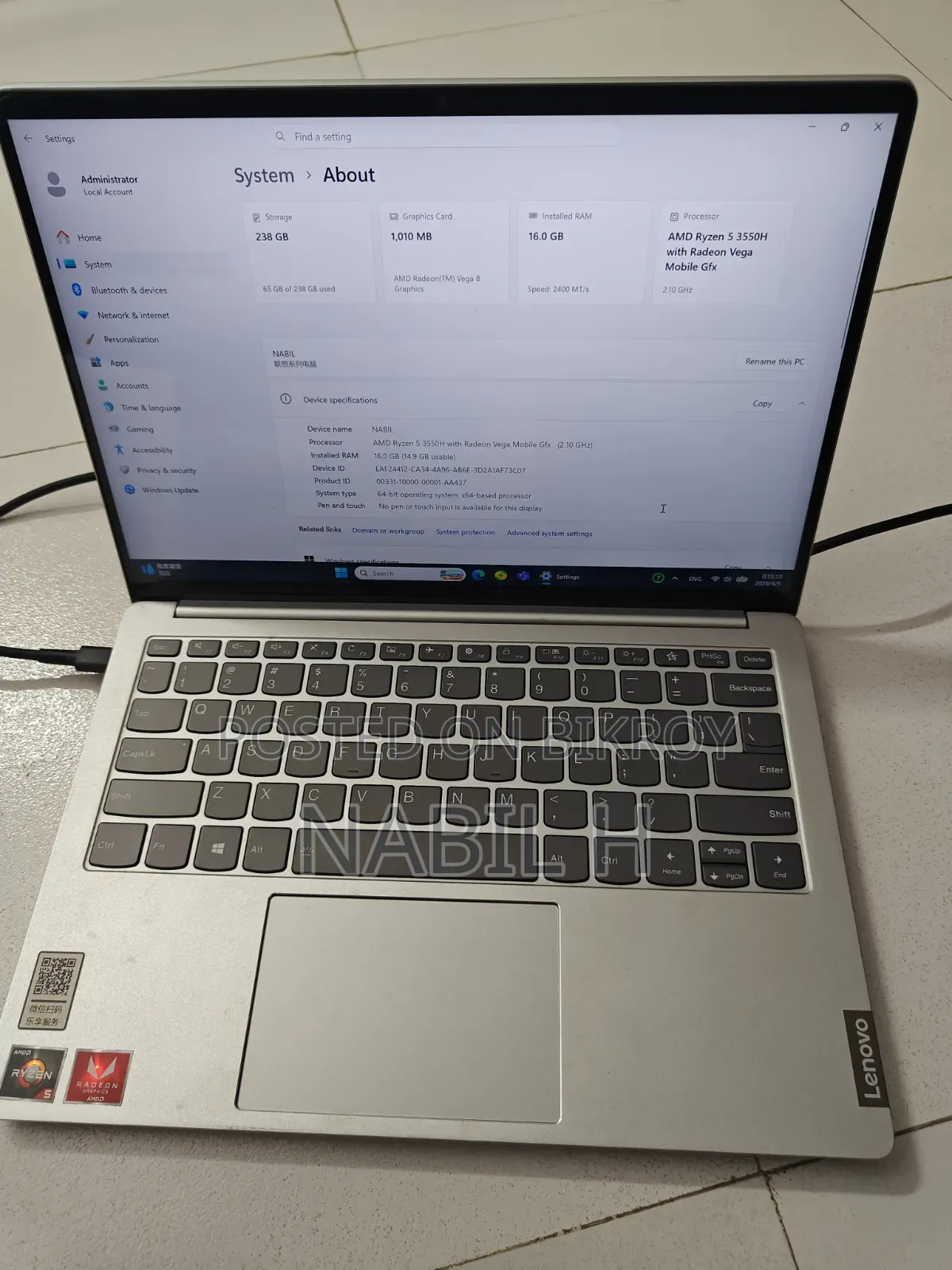ল্যাপটপ Lenovo 16GB AMD Ryzen 5 SSD 256GB
