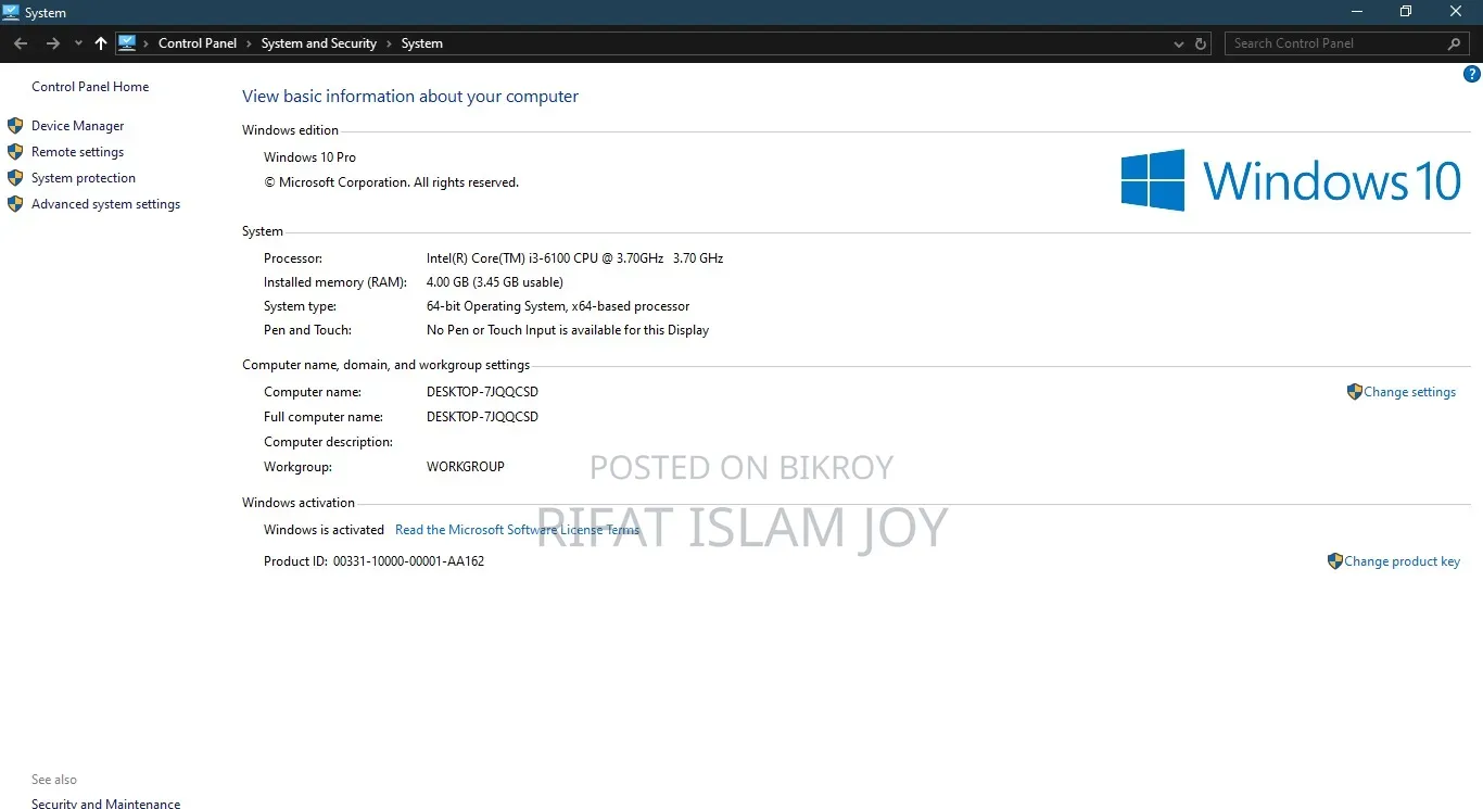 Desktop Computer Dell 4GB Intel Core I3 SSD 512GB