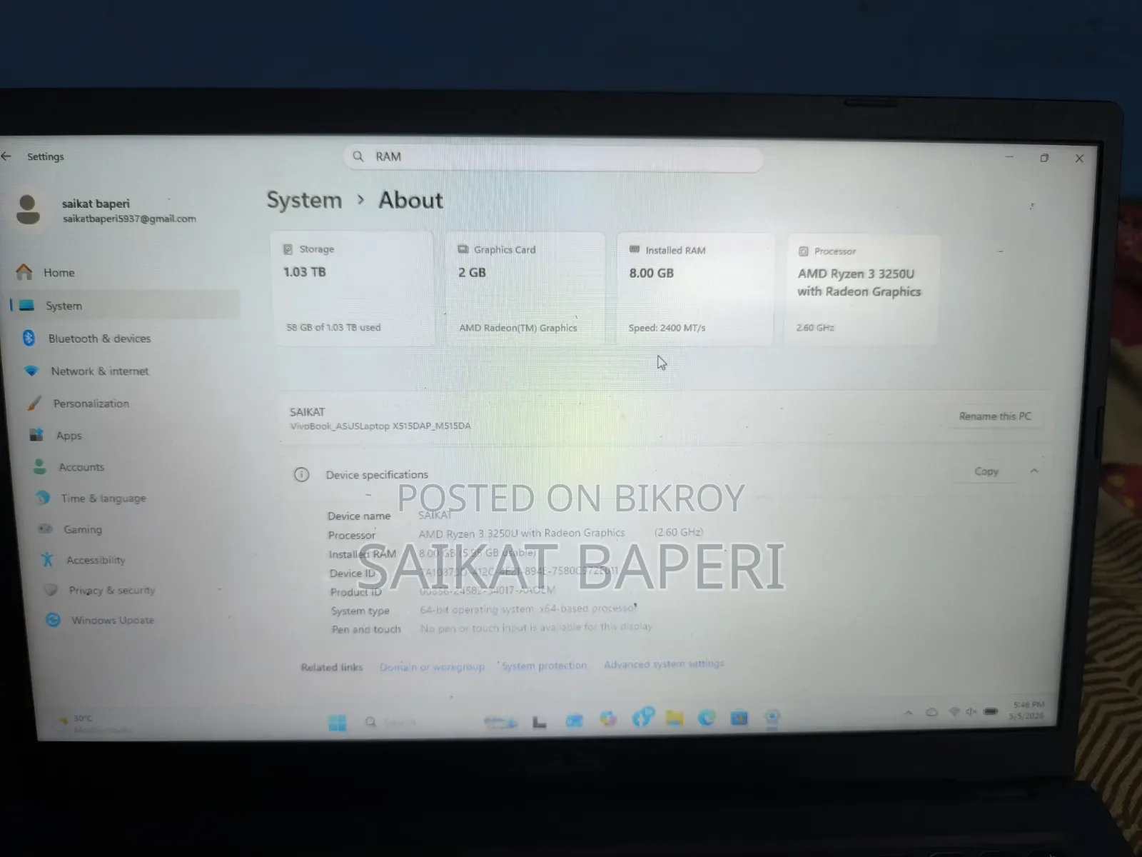 Laptop Asus M51A 8GB HDD+SSD 1T