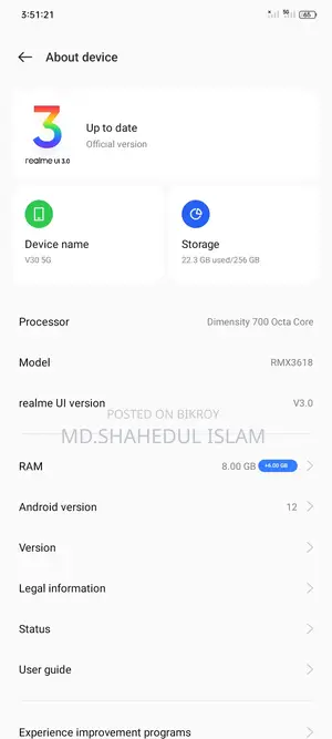 Realme V30 128 GB Gold