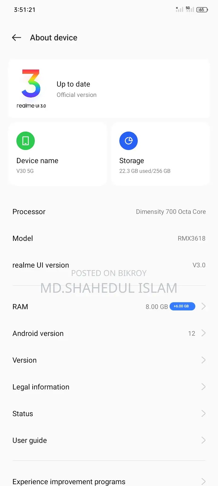 Realme V30 128 GB Gold