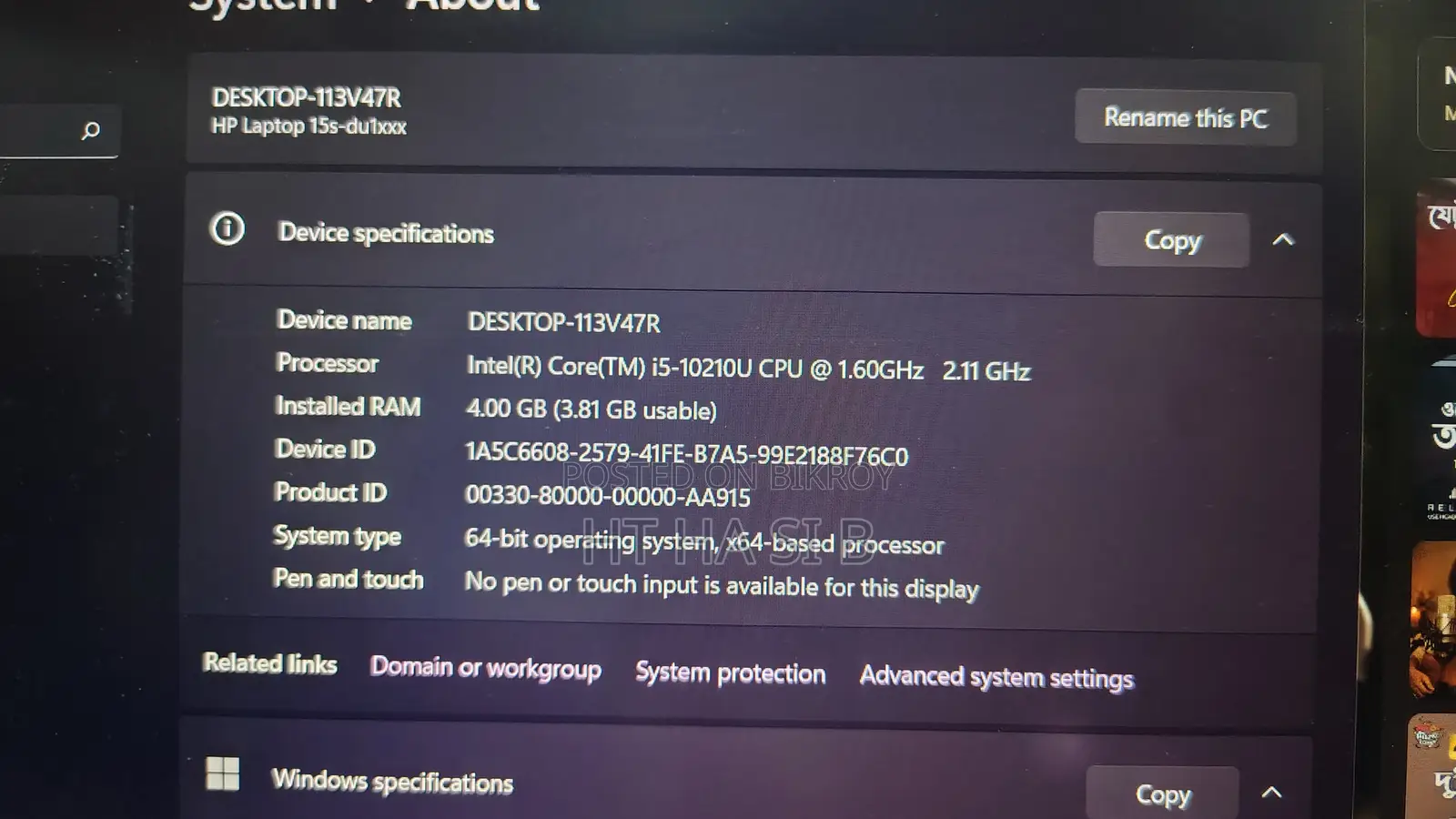 Laptop HP 15S 4GB Intel Core I5 SSD 256GB