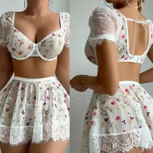 Floral Lace Lingerie Set for Women-Elegant Bra Skirt Nightwear