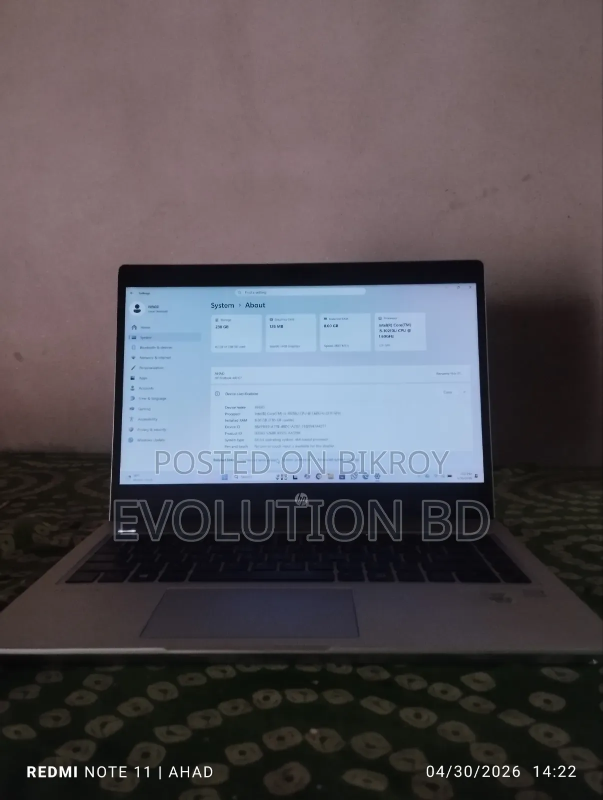 Laptop HP ProBook 440 G7 8GB Intel Core I5 SSHD+SSD 256GB