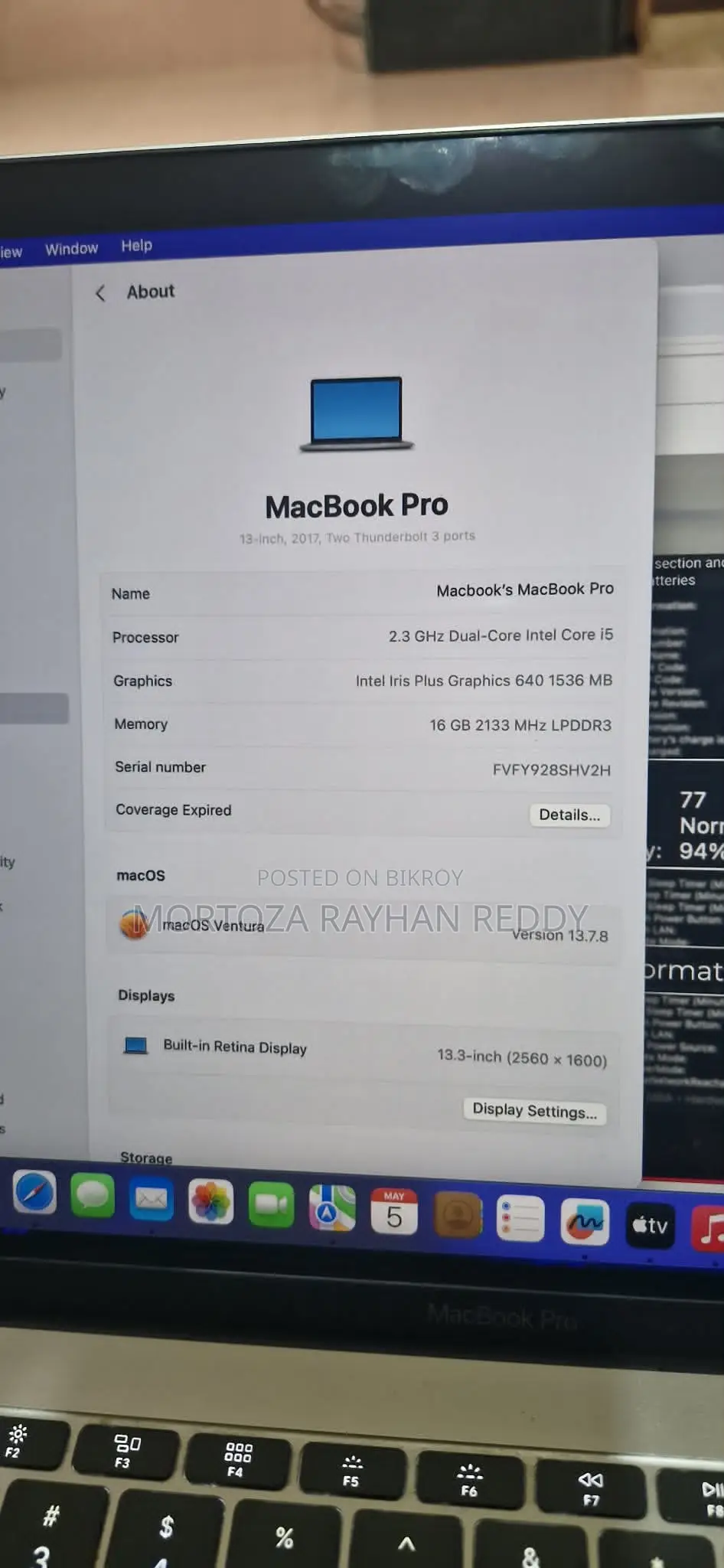 Laptop Apple MacBook Pro 16GB Intel Core I5 SSD 256GB