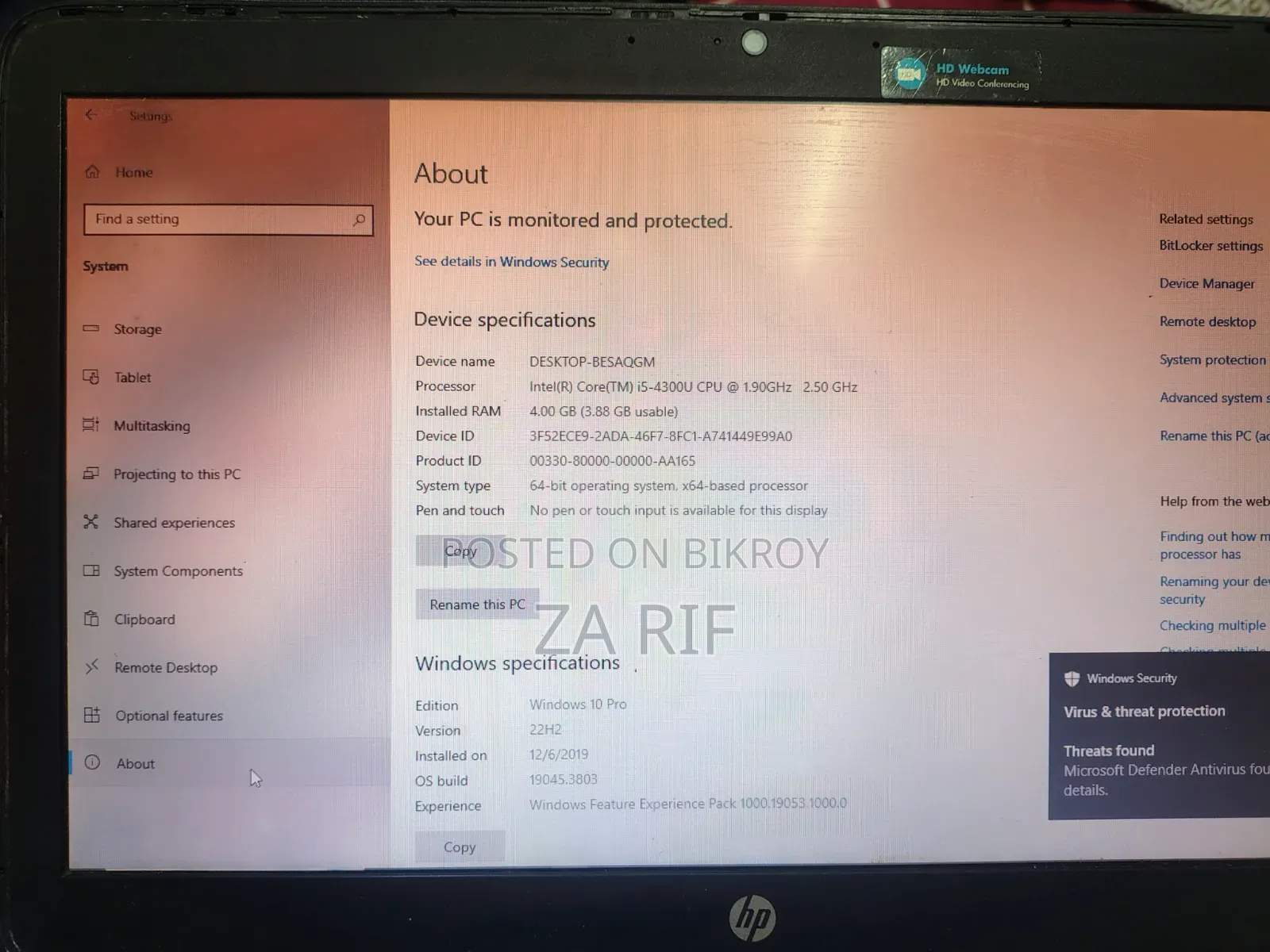 HP ProBook 430 G1 Laptop 4GB Intel Core I5 SSD 320GB