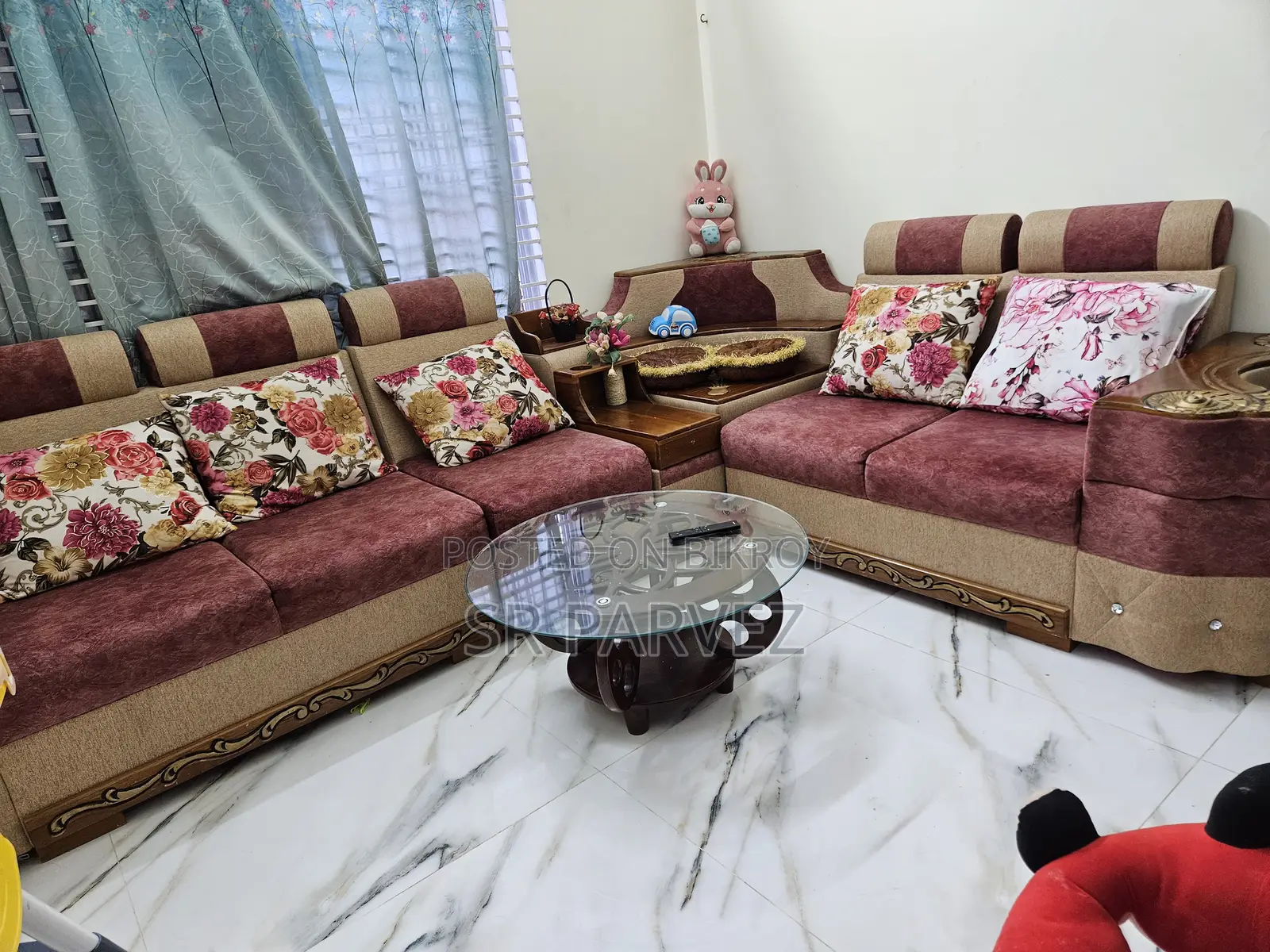 ৫ সিট কর্নার সোফা সেট + টি টেবিল