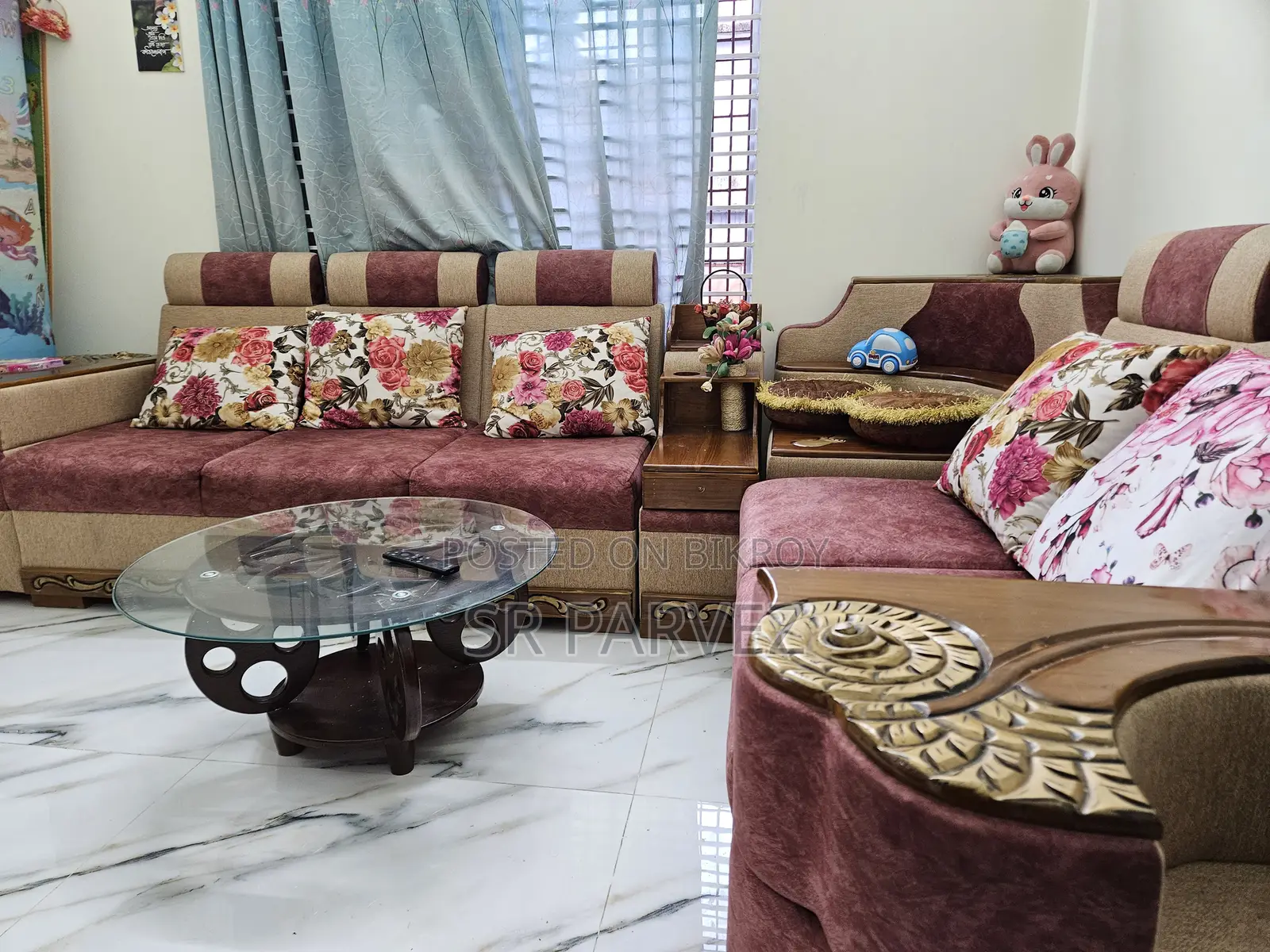 ৫ সিট কর্নার সোফা সেট + টি টেবিল