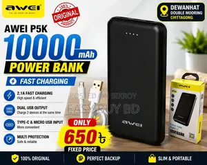 Original Awei P5k 10000mAh Power Bank (Type-C Support)