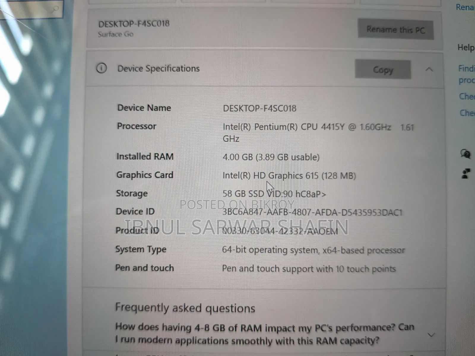 New Laptop Microsoft Surface Go 4GB Intel Pentium eMMC 60GB